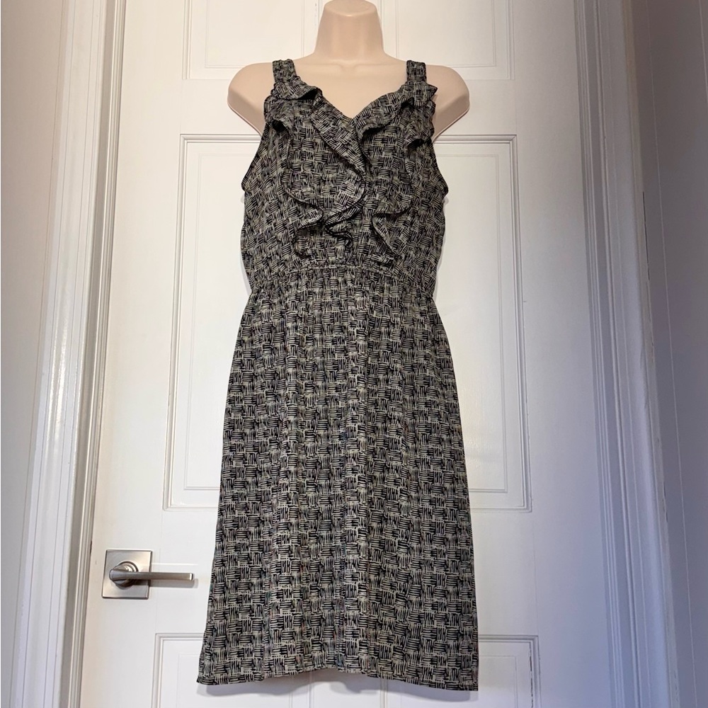 Mossimo Black White Textured Ruffle Midi Dress Sleeveless Small